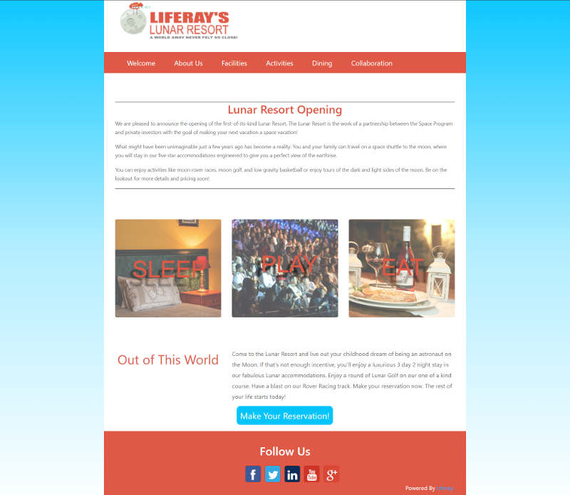 Figure 1: The Lunar Resort example theme upgraded in this tutorial uses a clean, minimal design.