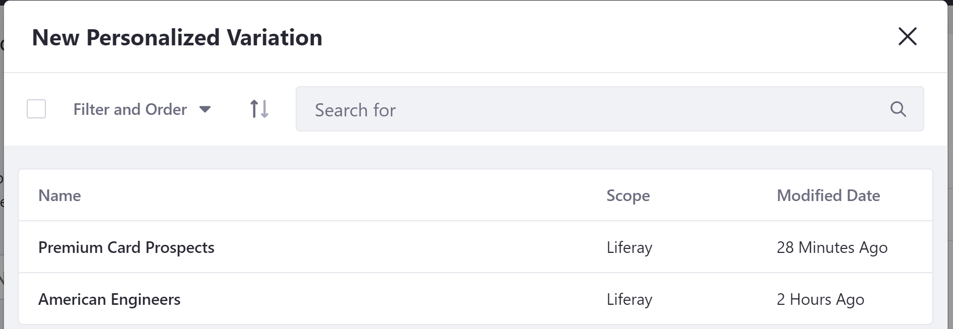 Figure 3: Select a Segment to create a variation for.