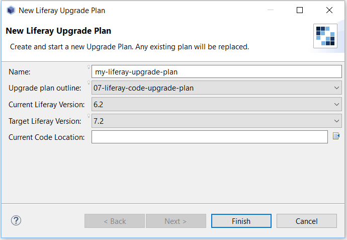 Figure 1: Configure your upgrade plan before beginning the upgrade process.