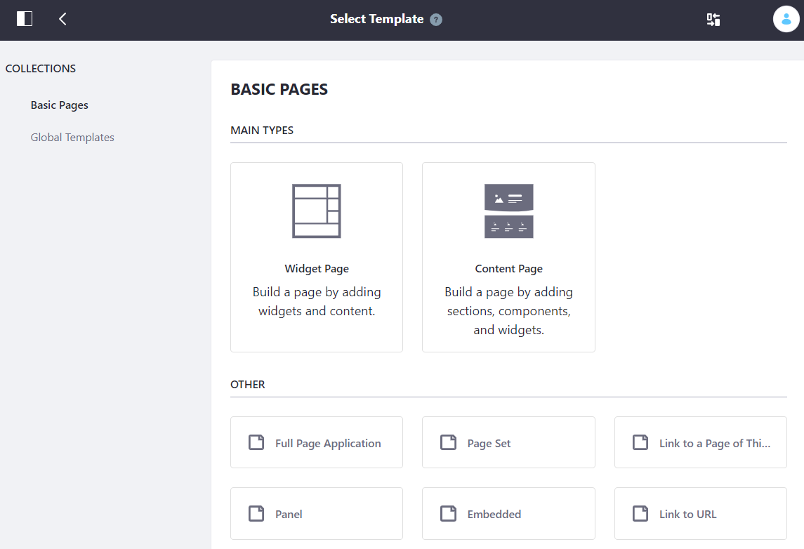 Figure 3: You must select a page type when adding pages.