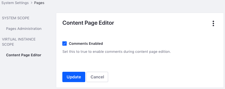 Figure 7: Administrators can enable comments for content pages.