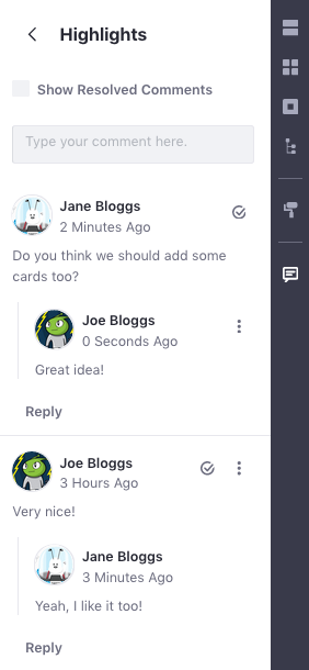Figure 8: When creating content pages, you and your team can comment on any fragments.