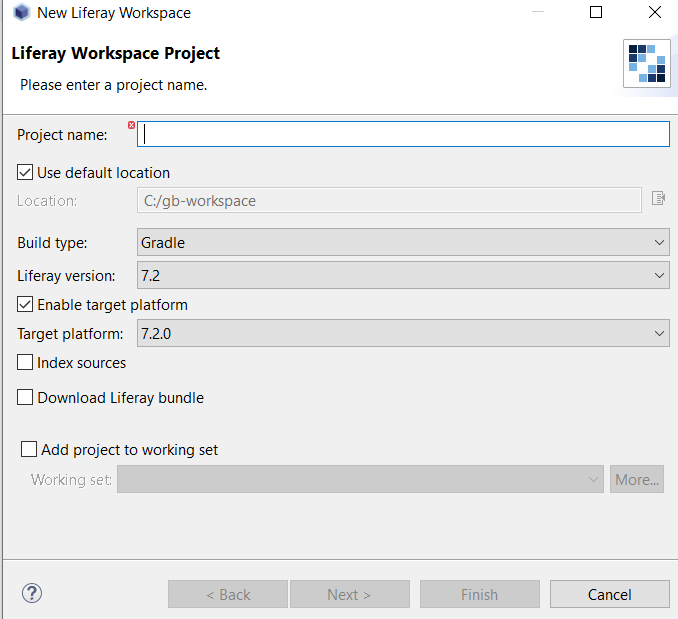 Figure 1: By selecting Liferay Workspace, you begin the process of creating a new workspace for your Liferay DXP projects.