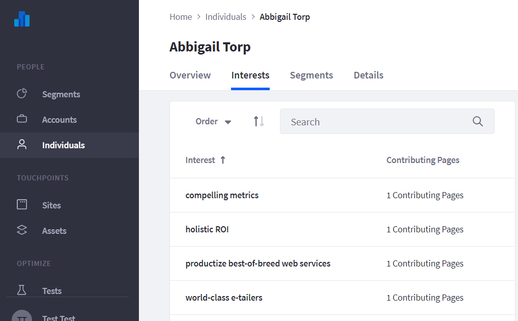 Figure 1: A users interests are stored and accessible from Analytics Cloud.