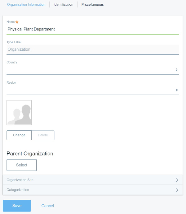 Figure 3: Once the Add Organization form is submitted you can provide additional information about the organization.