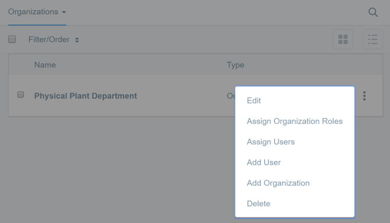 Figure 4: Open the Actions menu next to an organization to update its configuration.