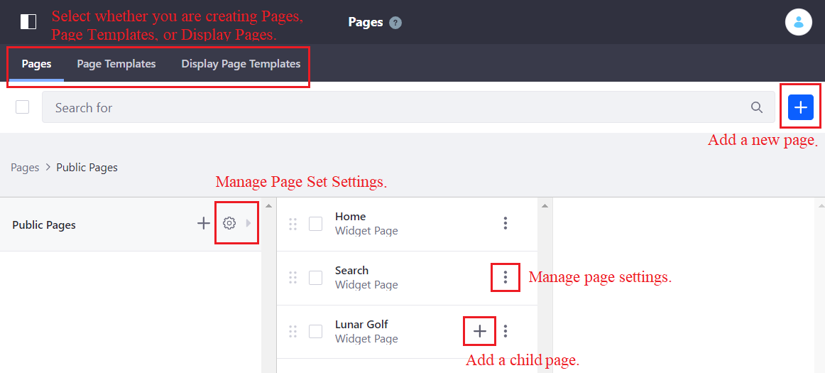 Figure 2: Understanding the options on Site Pages.