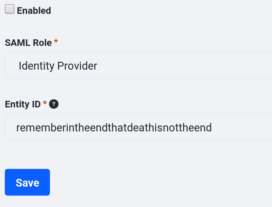 Figure 1: Select a SAML role for Liferay and enter an entity ID.